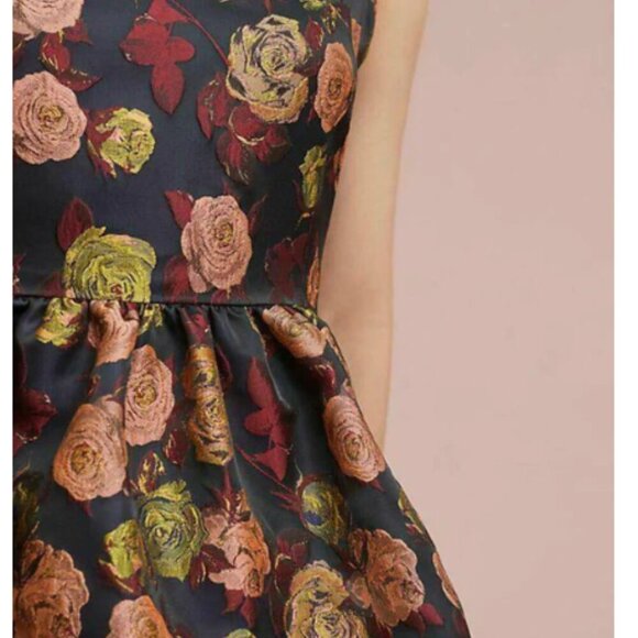 Anthropologie Tank Top Womens Small Black Sleeveless Floral Jacquard Peplum Hem - Picture 9 of 9